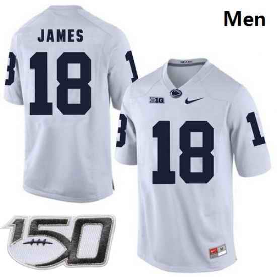 Men Penn State Nittany Lions 18 Jesse James White College Football Stitched 150TH Patch Jersey